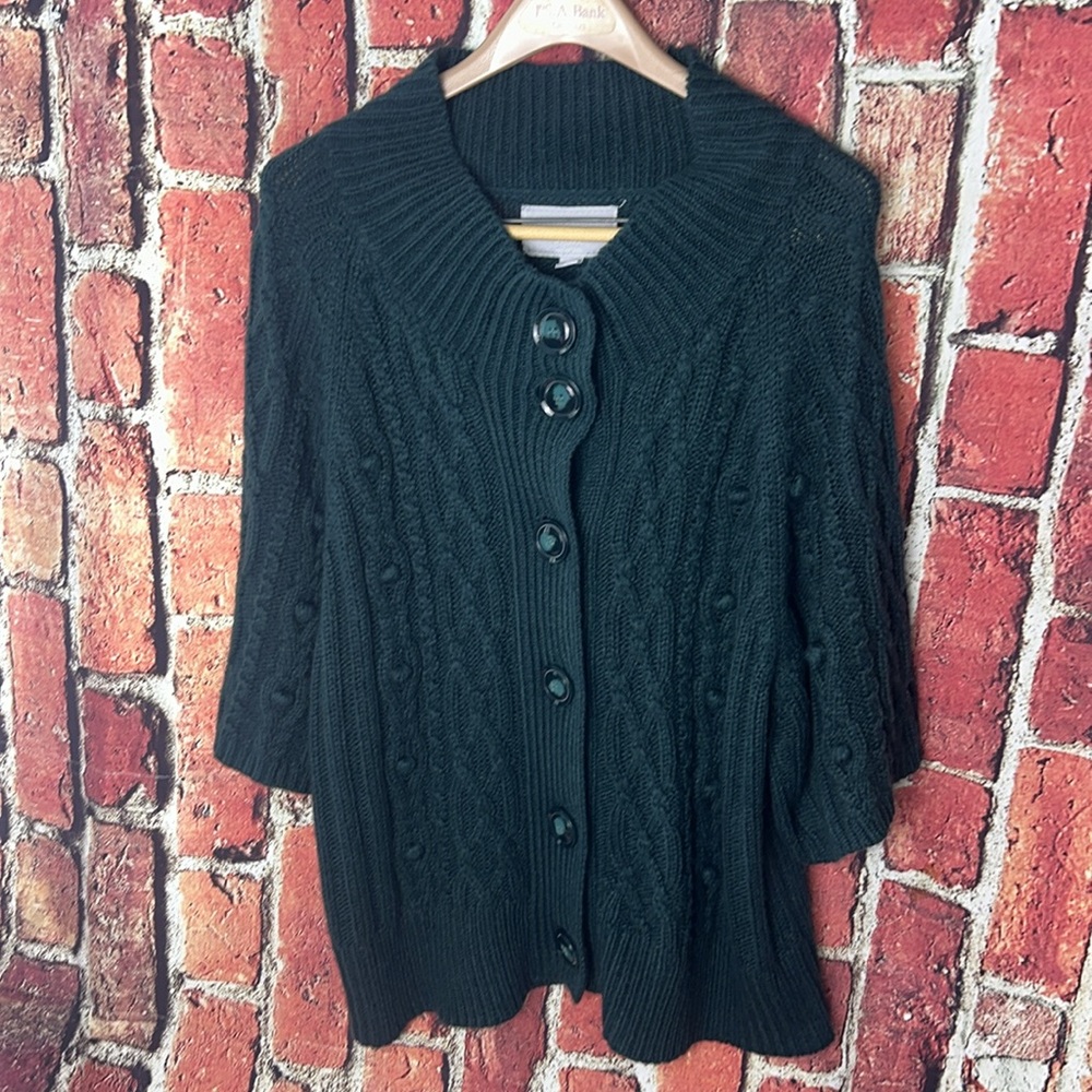 Needleworks Vintage dark green chunky cozy women’s cardigan size 14/16